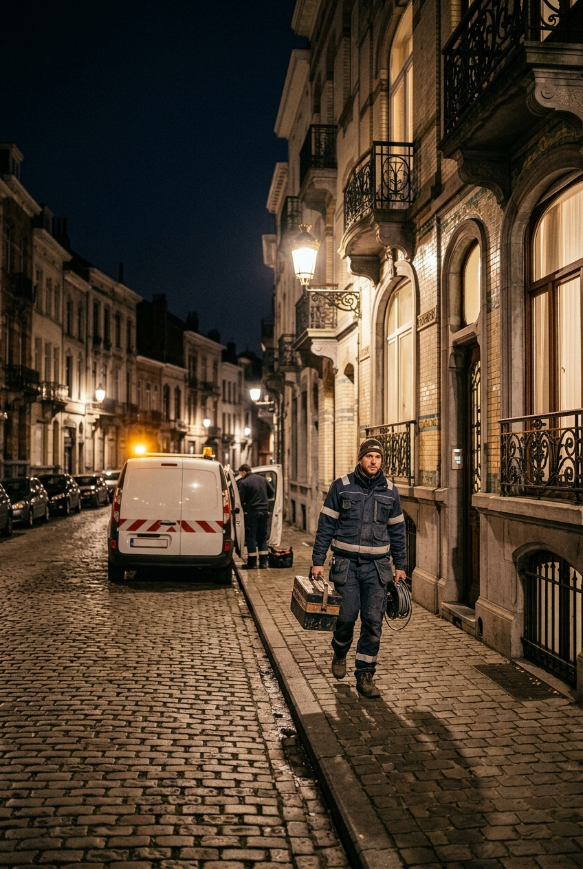 depannage-electricite-en-urgence-a-etterbeek-hfrc Dépannage Électricité en Urgence à Etterbeek - électricien de nuit portant outils et câbles