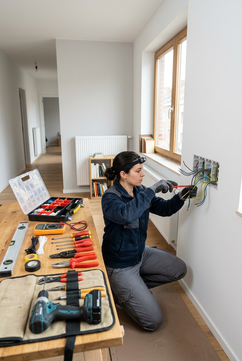 electricienne-en-intervention-durgence-4uta Électricienne en intervention d'urgence branchement tableau électrique Bruxelles