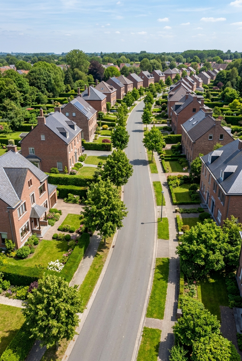vue-aerienne-dun-quartier-residentiel-a-3slf Vue aérienne d'un quartier résidentiel à Berchem-Sainte-Agathe avec maisons en briques