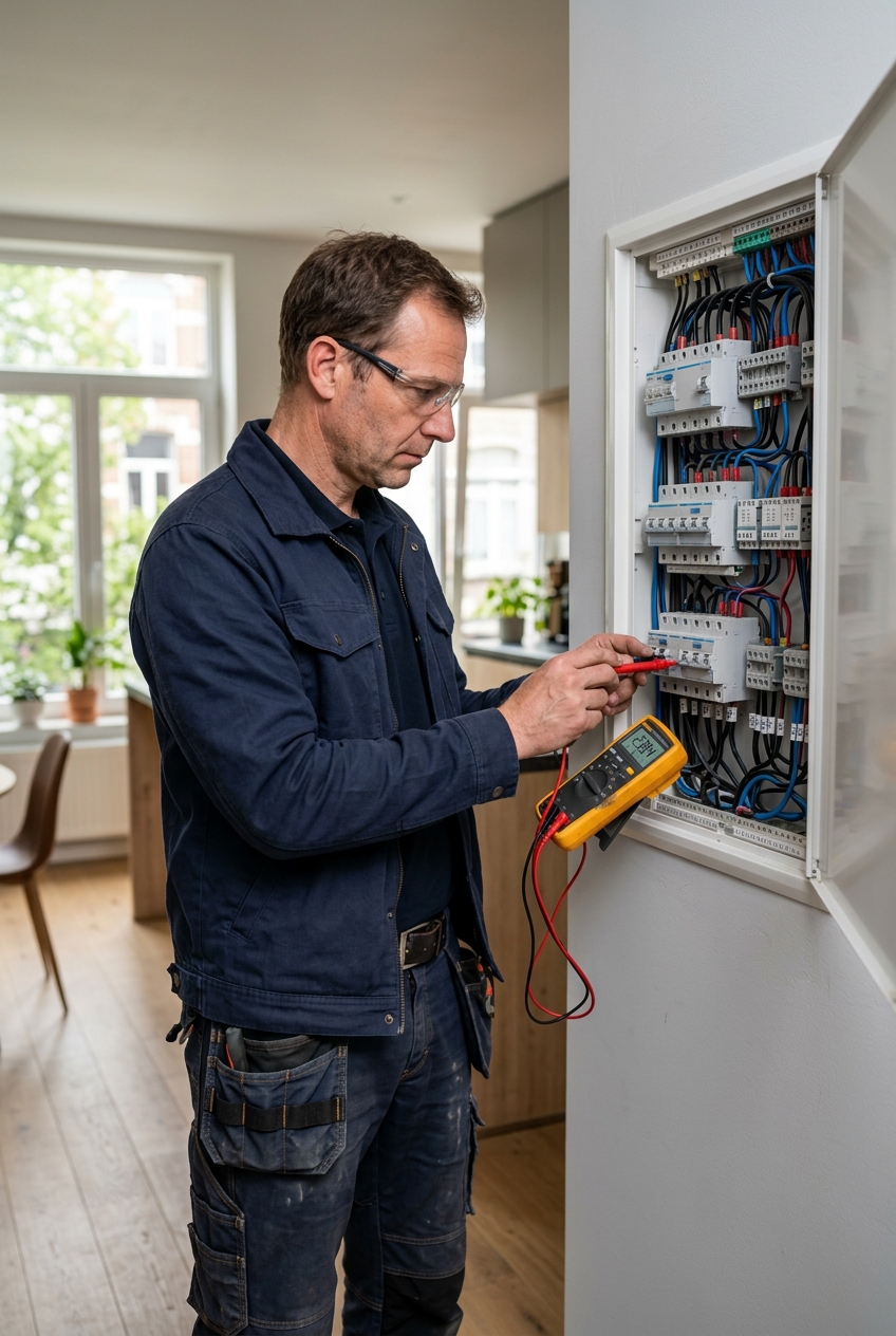 electricien-effectuant-un-depannage-t3ca Électricien effectuant un dépannage électricité en urgence à Woluwe-Saint-Lambert