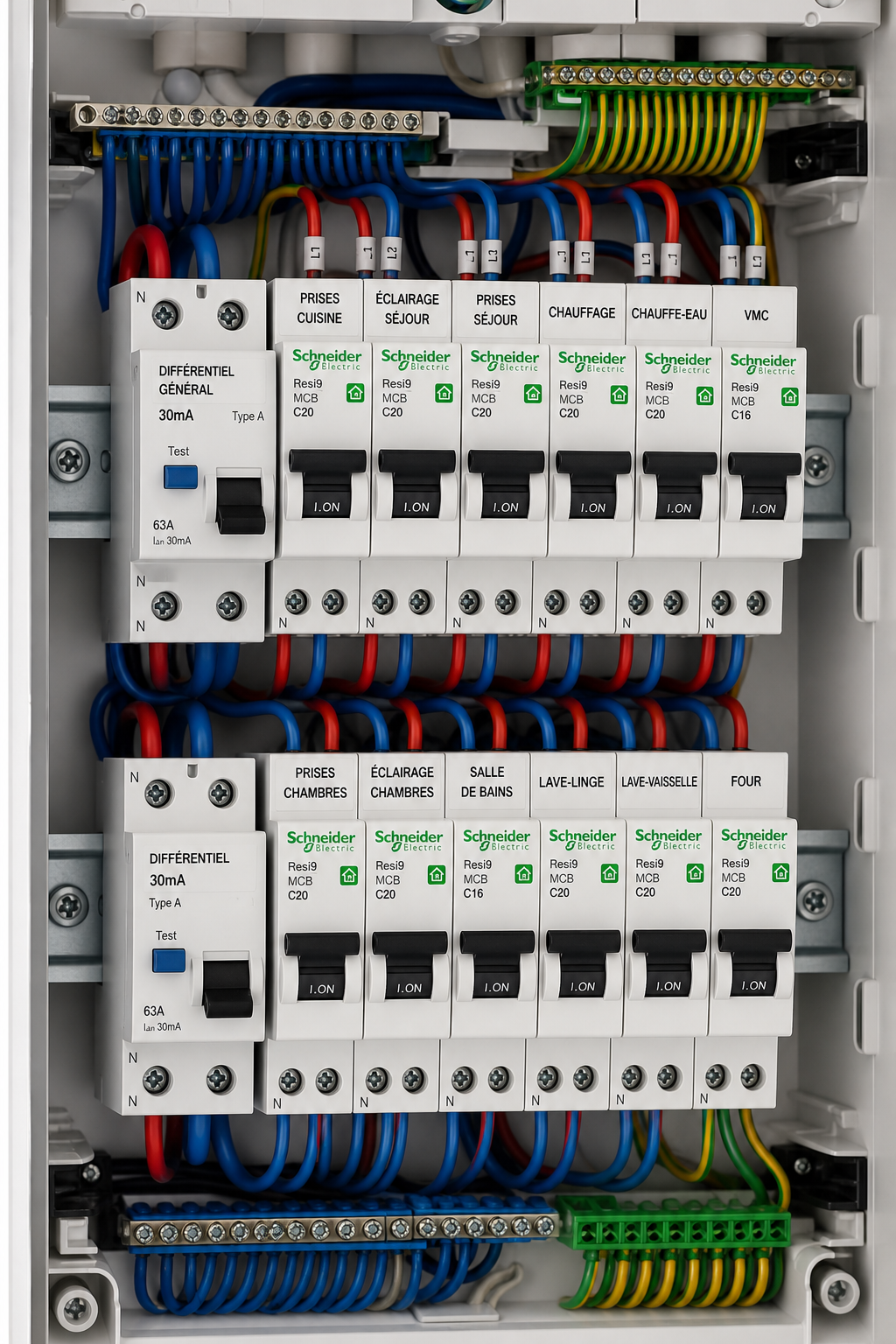 remplacement-tableau-electrique-belgique-vue-yha9 Remplacement tableau électrique Belgique : vue détaillée d'un coffret Schneider neuf