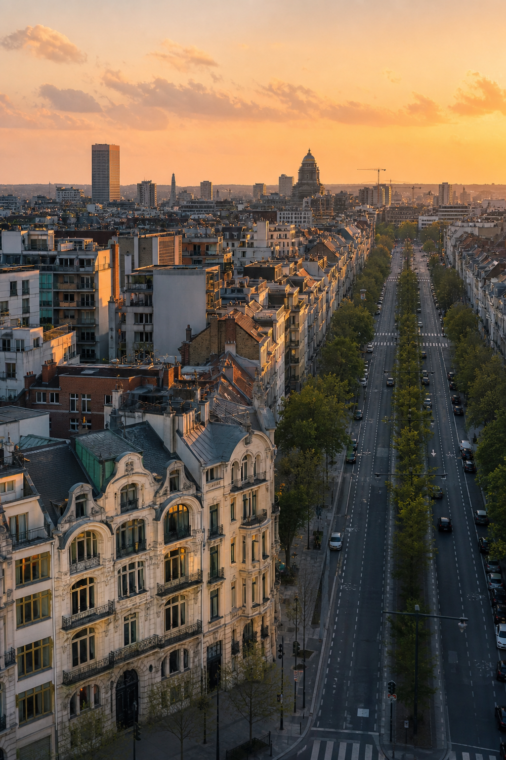 vue-panoramique-de-bruxelles-au-coucher-du-ak4r Vue panoramique de Bruxelles au coucher du soleil avec ses grands boulevards.